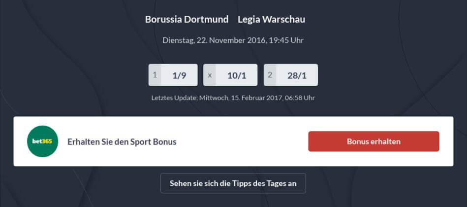 Borussia Dortmund – Legia Warschau Wettquoten am 22.11.2016