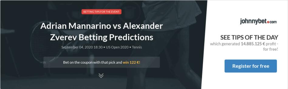 Adrian Mannarino Vs Alexander Zverev Betting Predictions Tips Odds Previews 2020 09 04 By Zhubiitis