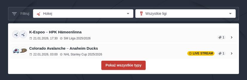 Typy NHL - Darmowe Typy Bukmacherskie