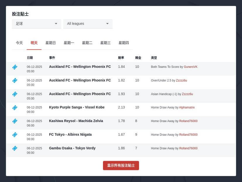 周末免费足球投注贴士