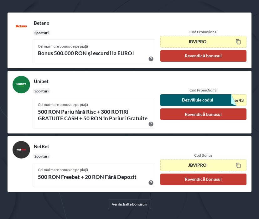 Bonusuri case de pariuri din România