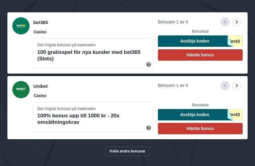 Bästa casinobonusar i Sverige