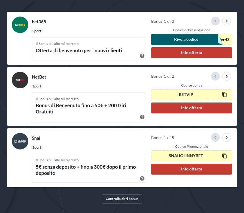 Classifica Migliori Siti Scommesse Bonus