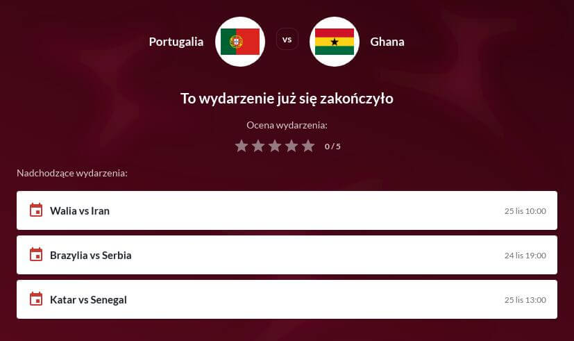 Portugalia - Ghana Zakłady Bukmacherskie