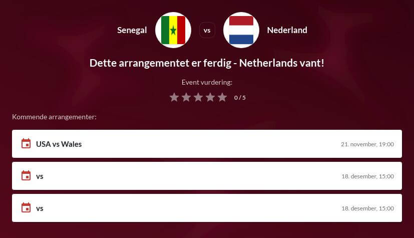 Senegal - Nederland tipping odds