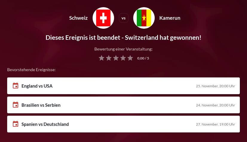Schweiz - Kamerun Wettquoten