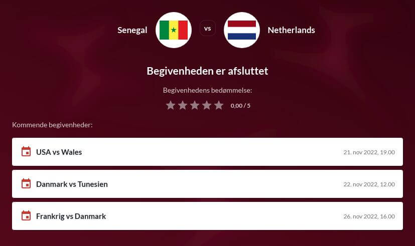 Odds på Senegal – Holland