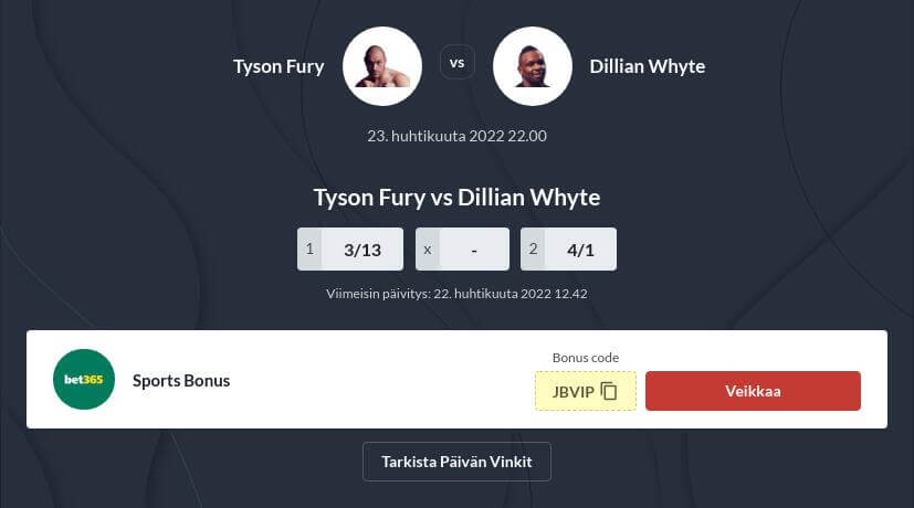 Tyson Fury vs Dillian Whyte vedonlyönti