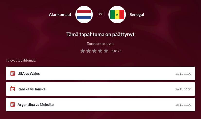 Alankomaat vs Senegal vedonlyönti