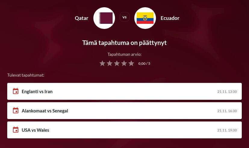 Qatar vs Ecuador vedonlyönti