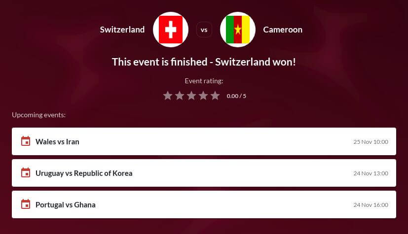 Switzerland vs Cameroon Betting Tips