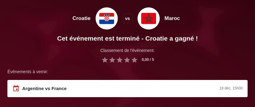 Maroc vs Croatie streaming en direct