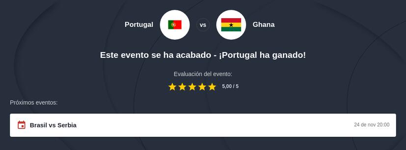 Pronóstico Portugal vs Ghana