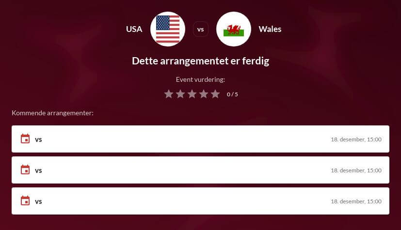 USA - Wales tipping odds