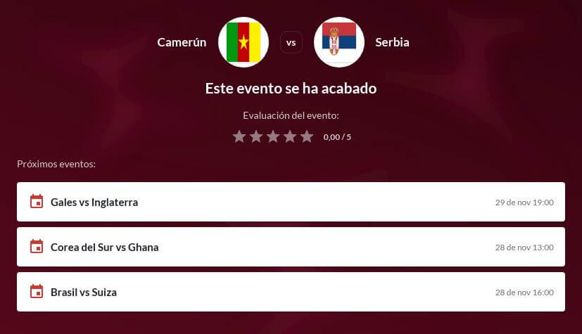 Pronóstico Camerún vs Serbia