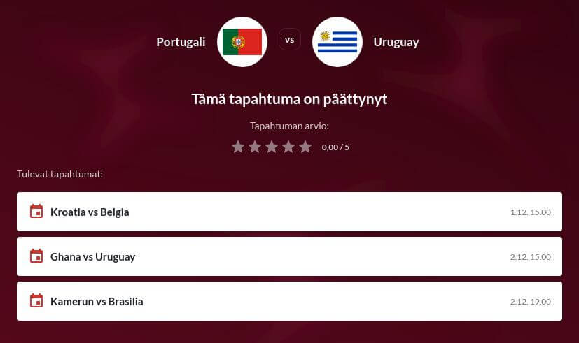Portugali vs Uruguay vedonlyönti