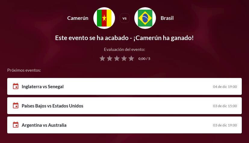 Pronóstico Camerún vs Brasil