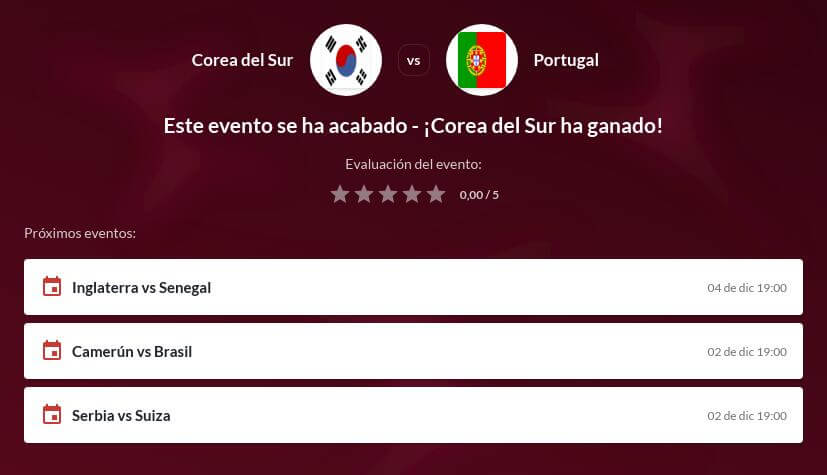 Pronóstico Corea del Sur vs Portugal