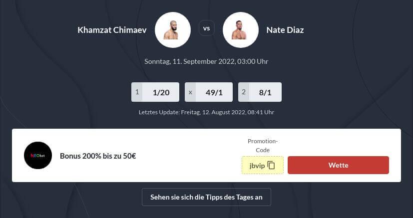 Khamzat Chimaev vs. Nate Diaz Wettquoten