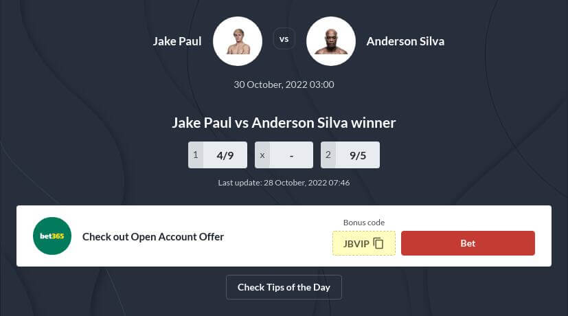 Jake Paul vs Anderson Silva Betting Odds