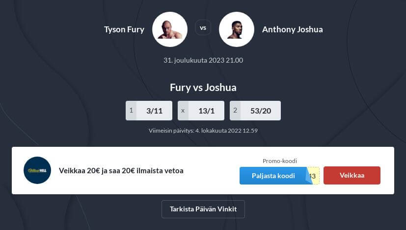 Fury vs Joshua vedonlyönti