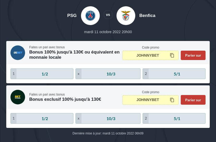 Pronostic PSG vs Benfica