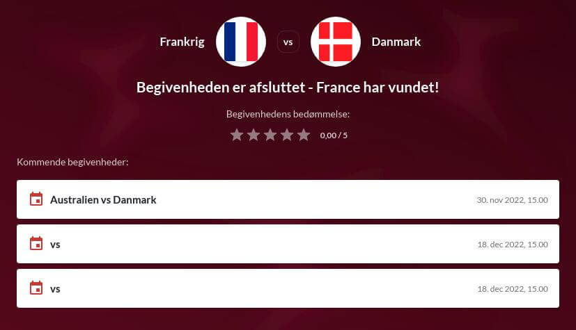 Odds på Danmark – Frankrig