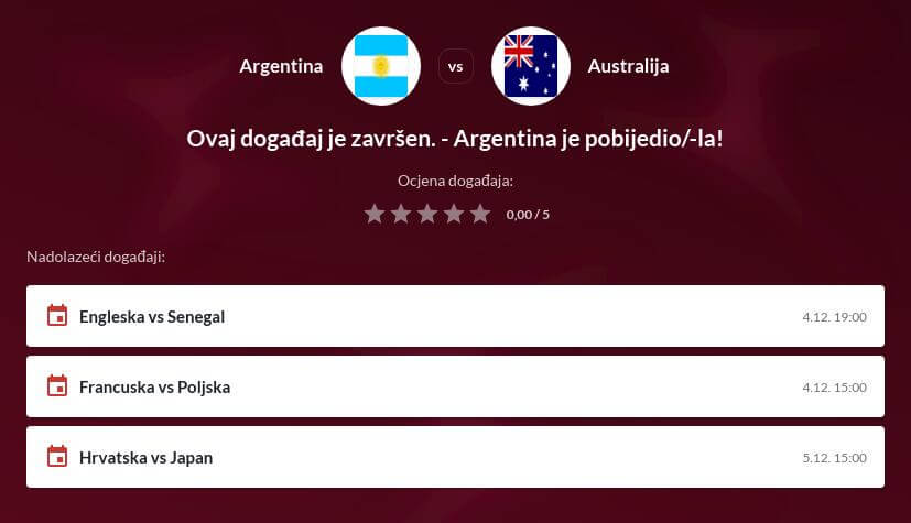 Argentina - Australija Prijenos uživo - Kvote kladionica