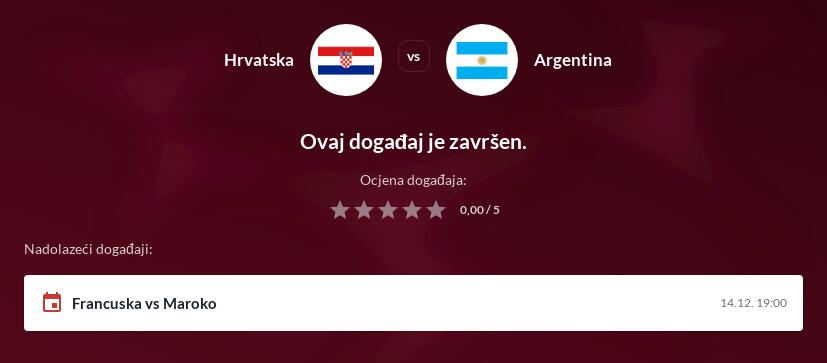 Hrvatska - Argentina Prijenos uživo - Kvote kladionica