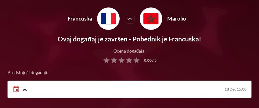 Francuska - Maroko Kvote i prenos uživo
