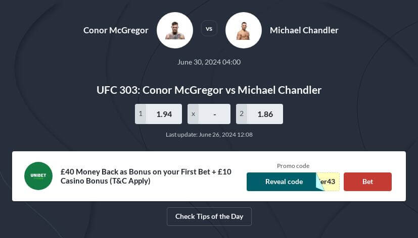 Conor McGregor vs Michael Chandler Betting Odds