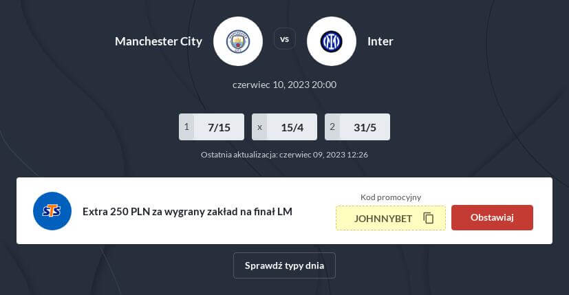 Manchester City – Inter zakłady bukmacherskie