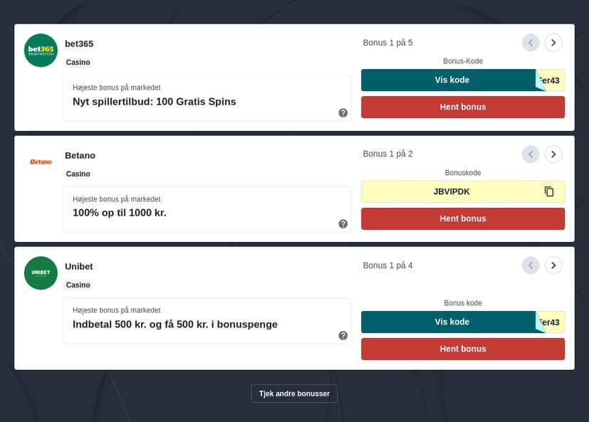 Bedste casino bonusser online i Danmark