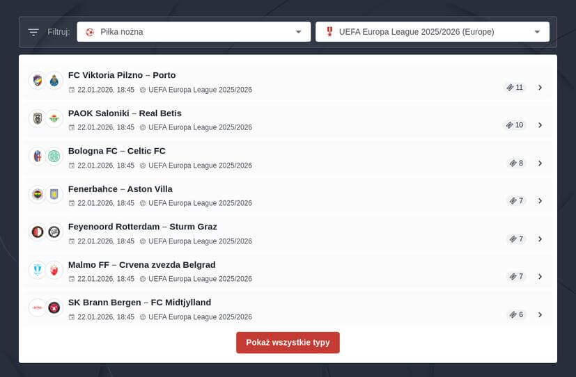 Liga Europy 2025/2026 Zakłady Bukmacherskie