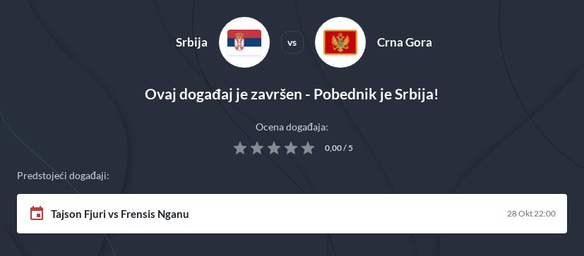 Srbija - Crna Gora Kvote i prenos uživo