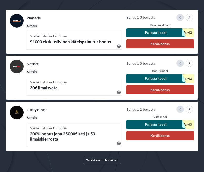 Parhaat talletusbonukset netissä