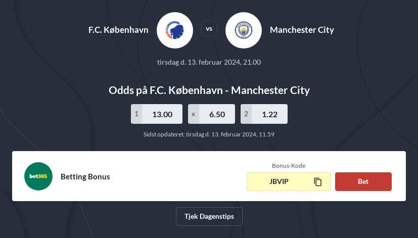 Bedste odds på København - Manchester City