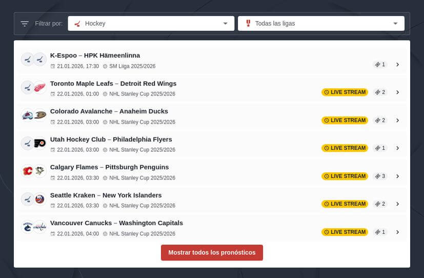 Pronósticos Profesionales Hockey Hoy y Mañana