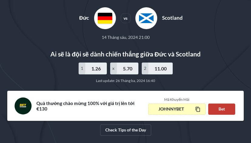 Mẹo cá độ trận mở màn Đức vs Scotland