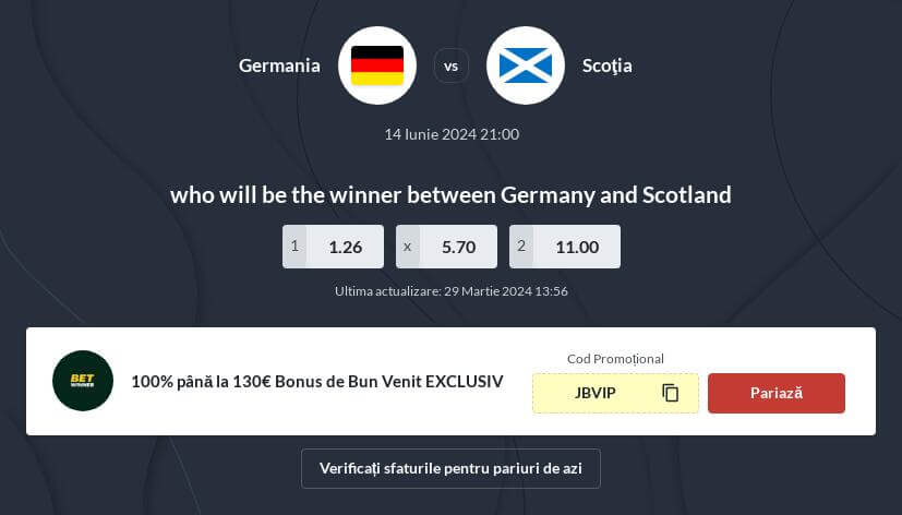 Germania vs Scoția Cote de Pariuri
