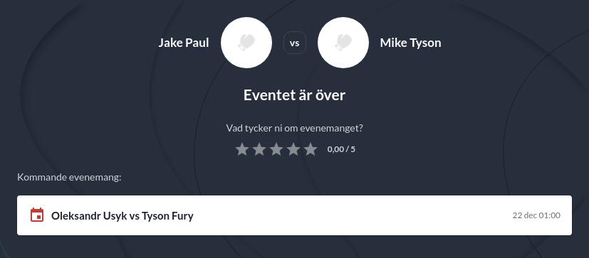 Betta på Paul vs Tyson