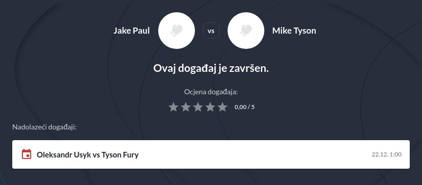 Paul - Tyson Kvote i prijenos uživo