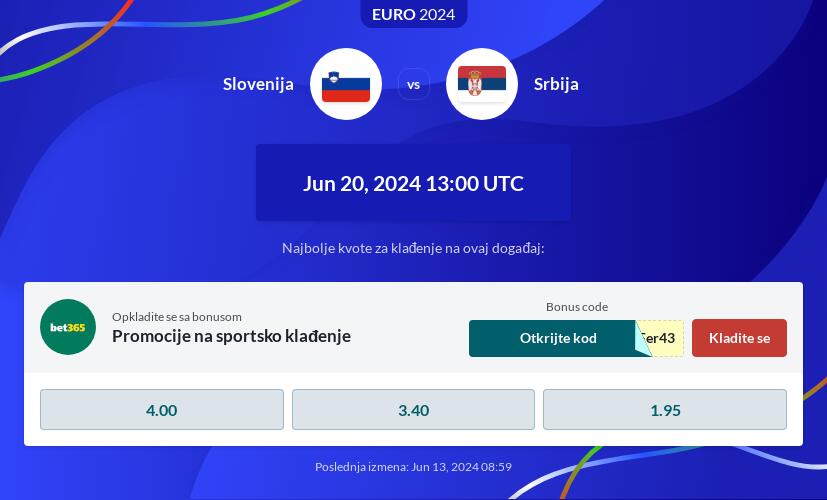 Slovenija - Srbija kvote i prenos uživo