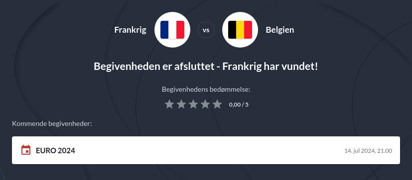 Odds på Frankrig - Belgien