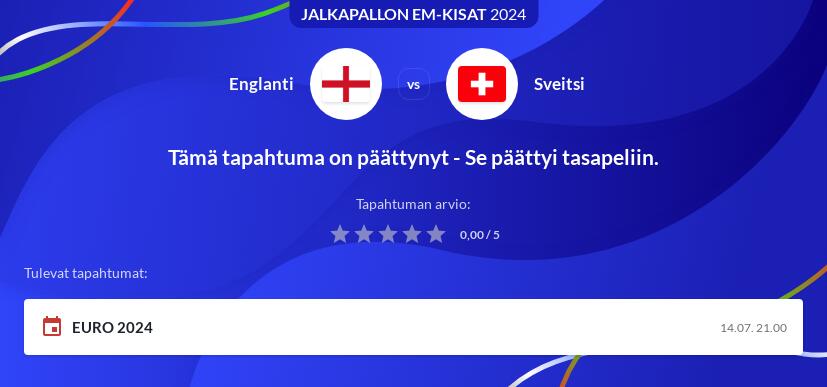 Englanti vs. Sveitsi kertoimet