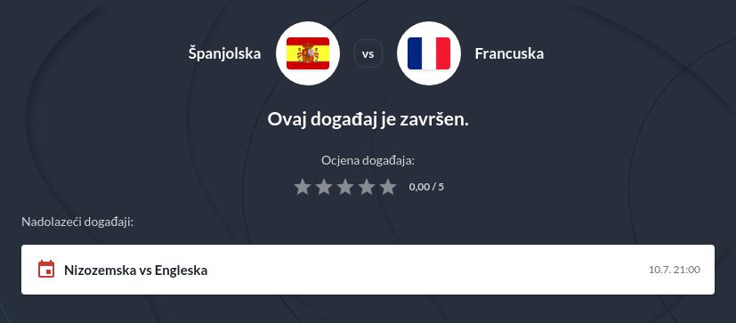 Španjolska - Francuska kladionica i prijenos uživo
