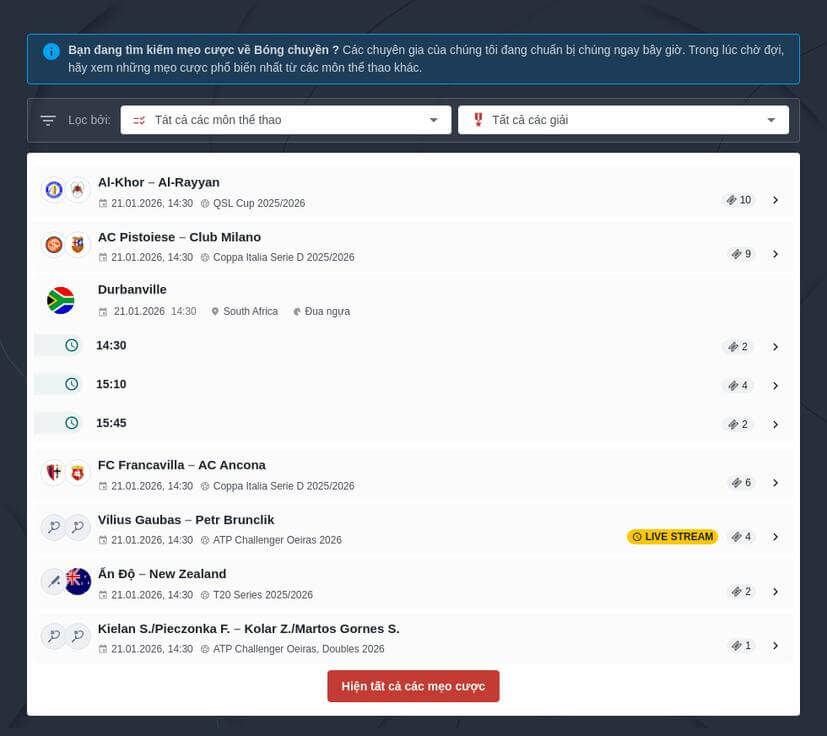 Tất tần tật các loại cược trong bóng chuyền