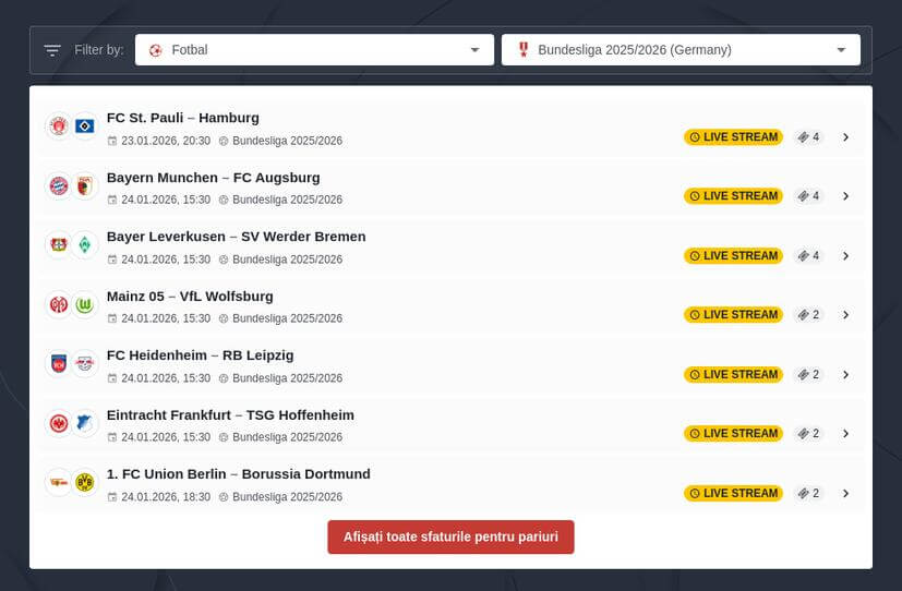 Bundesliga Cote și Pariuri