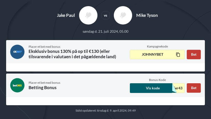 Betting på Jake Paul vs Mike Tyson