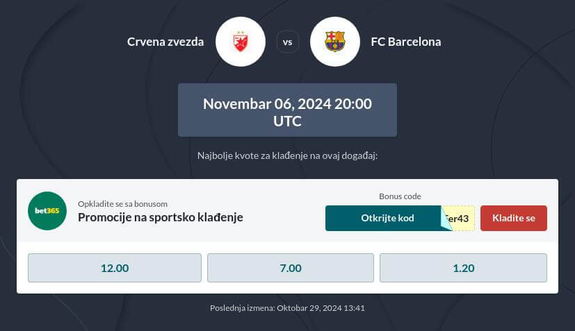 Crvena zvezda - Barselona kvote i prenos uživo
